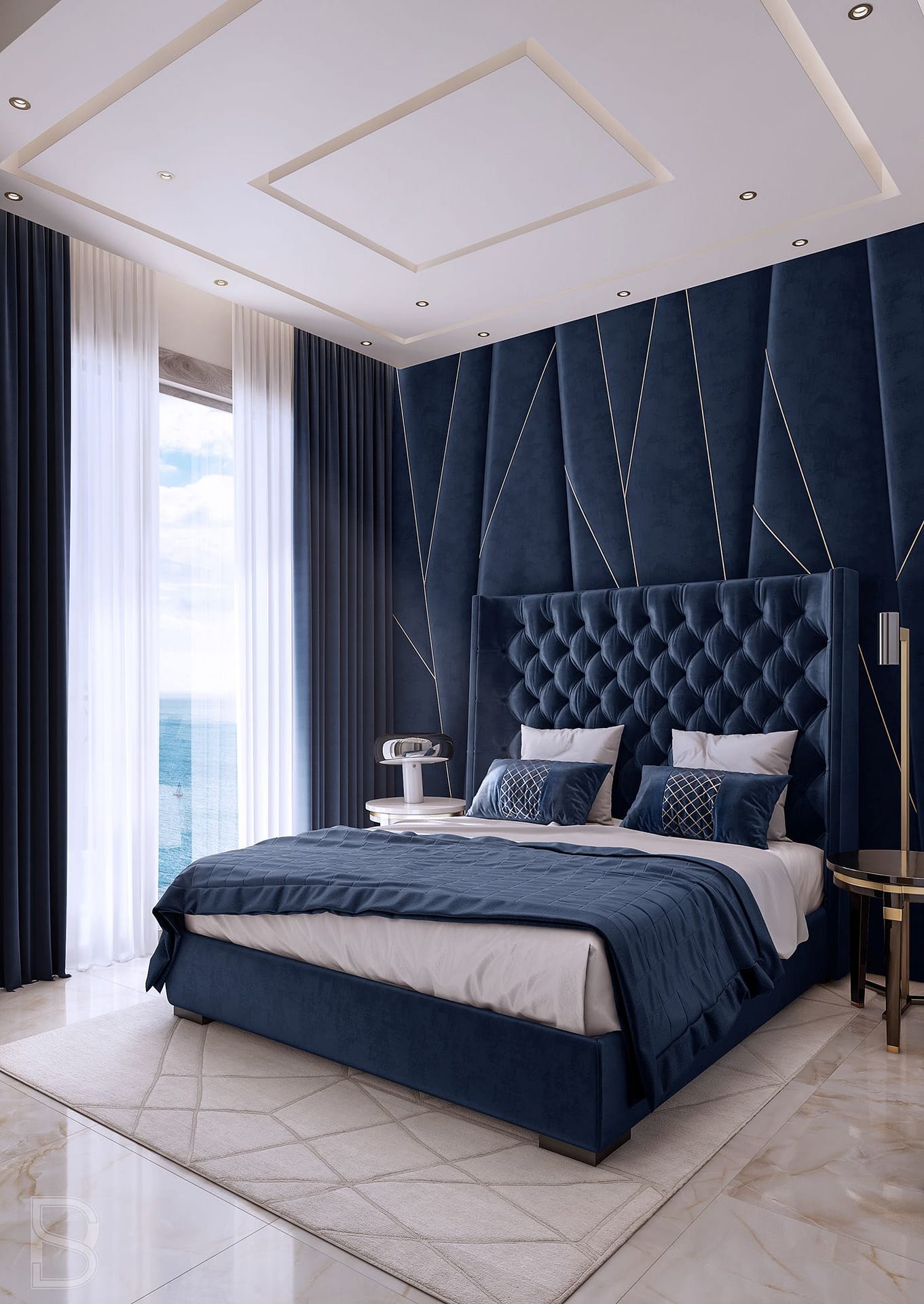 navy blue chester bed